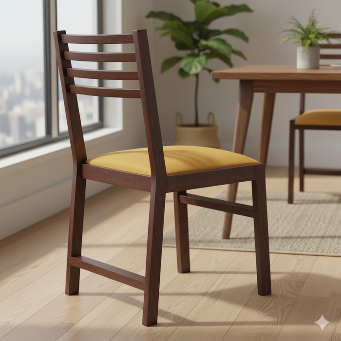 Contemporary Wooden Dining Chair with Vibrant Mustard Cushion – Perfect for Modern Home & Kitchen Decor