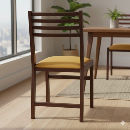 Contemporary Wooden Dining Chair with Vibrant Mustard Cushion – Perfect for Modern Home & Kitchen Decor