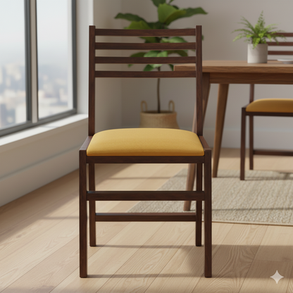 Contemporary Wooden Dining Chair with Vibrant Mustard Cushion – Perfect for Modern Home & Kitchen Decor