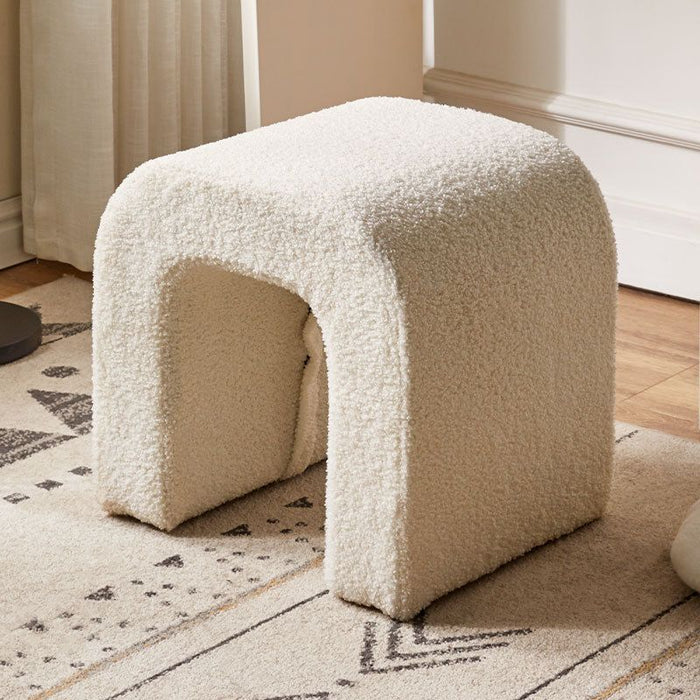 Cozy Teddy Boucle U-Shaped Ottoman Pouffe - Stylish & Versatile Footrest for Living Room & Bedroom Decor