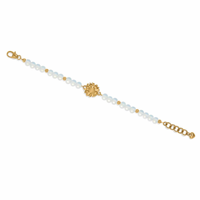Brighton beaded bracelet with opalescent crystals, gold-plated flower centerpiece, and lobster clasp on a white background