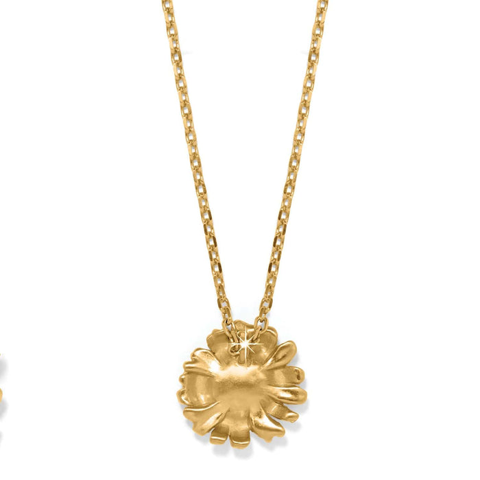 Brighton pendant necklace with gold-plated flower charm and delicate chain on a white background