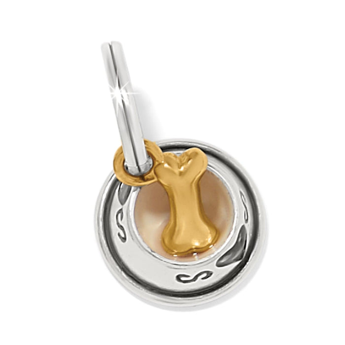 Brighton charm with silver-tone dog bowl and gold-tone bone in two tone finish on a white background
