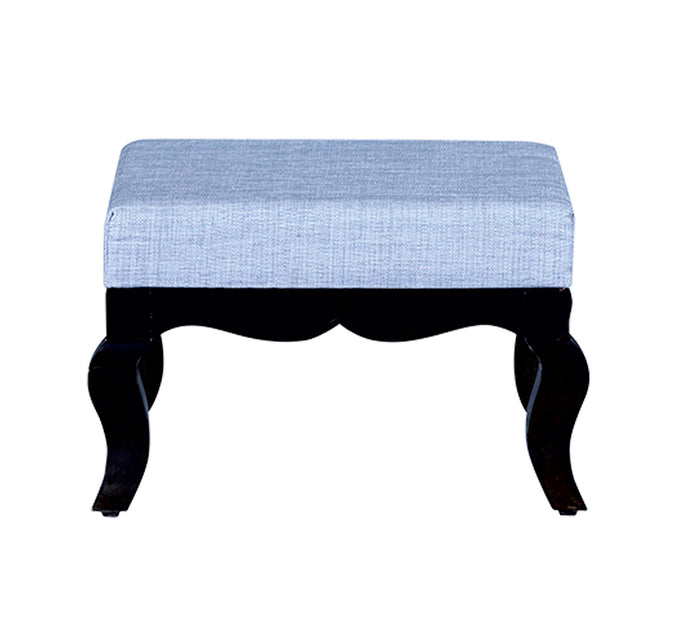 Elegant Grey Fabric Ottoman with Dark Wood Curved Legs and Classic Square Footstool for Living Room