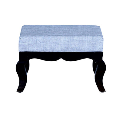 Elegant Grey Fabric Ottoman with Dark Wood Curved Legs and Classic Square Footstool for Living Room