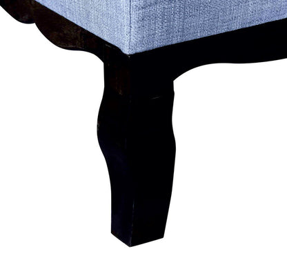 Elegant Grey Fabric Ottoman with Dark Wood Curved Legs and Classic Square Footstool for Living Room