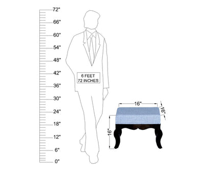 Elegant Grey Fabric Ottoman with Dark Wood Curved Legs and Classic Square Footstool for Living Room
