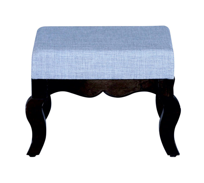Elegant Grey Fabric Ottoman with Dark Wood Curved Legs and Classic Square Footstool for Living Room