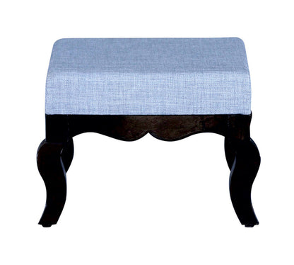 Elegant Grey Fabric Ottoman with Dark Wood Curved Legs and Classic Square Footstool for Living Room