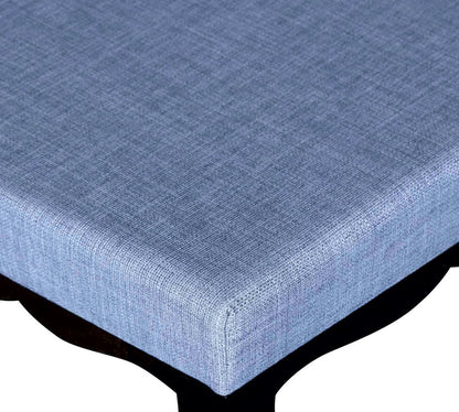 Elegant Grey Fabric Ottoman with Dark Wood Curved Legs and Classic Square Footstool for Living Room
