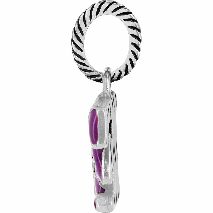 Brighton charm shown from the side with silver-tone rope-textured ring and purple enamel detail on a white background