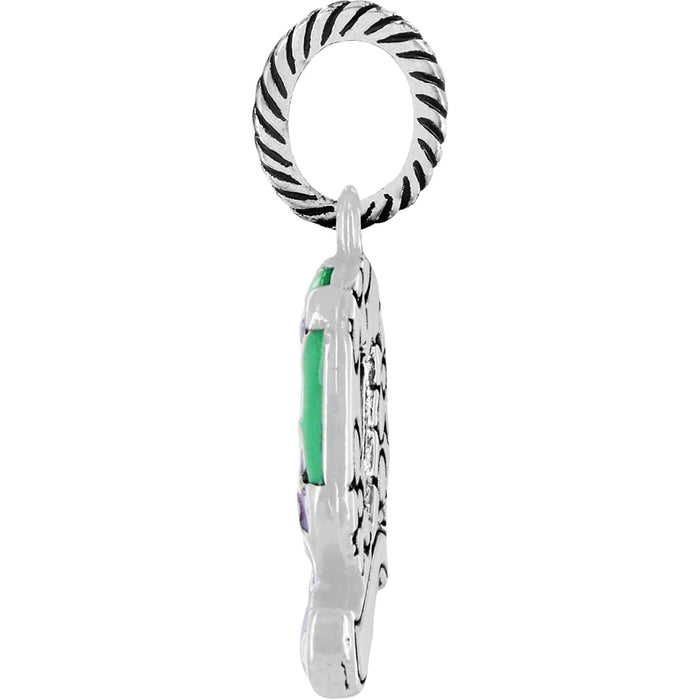 Brighton charm shown from the side with green enamel center, silver-tone rope-textured ring, and ornate detailing on a white background