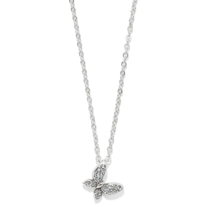 Brighton pendant necklace with silver-plated butterfly charm and pavé crystal wings on a white background