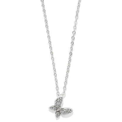Brighton pendant necklace with silver-plated butterfly charm and pavé crystal wings on a white background