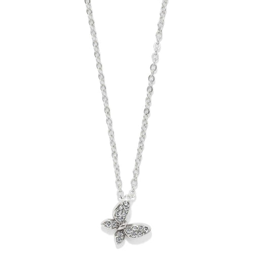 Brighton pendant necklace with silver-plated butterfly charm and pavé crystal wings on a white background