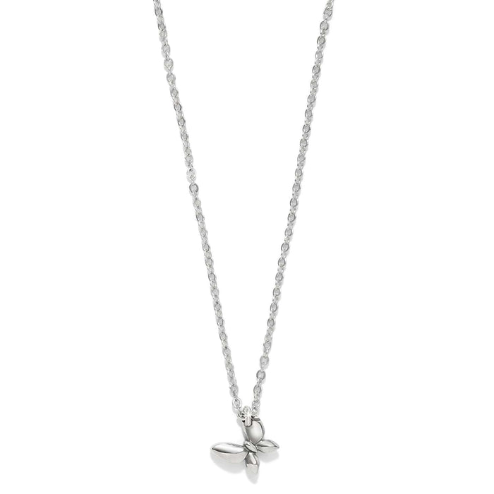 Brighton pendant necklace with silver-plated butterfly charm and delicate cable chain on a white background