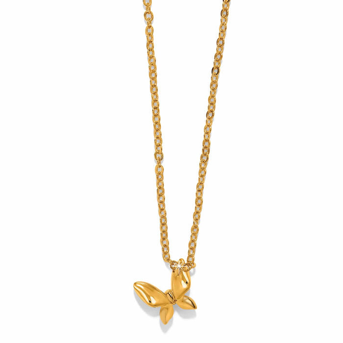 Brighton butterfly pendant necklace with gold-plated chain and polished butterfly charm on a white background