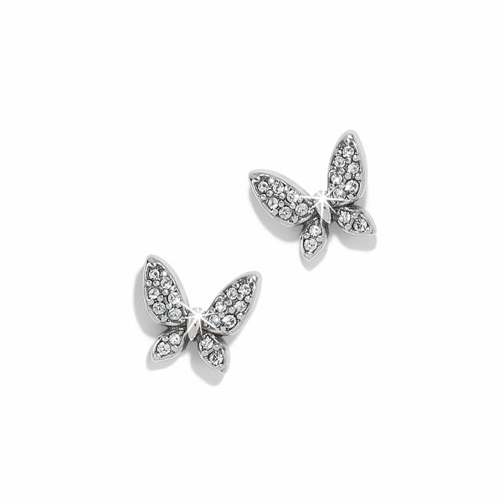 Brighton butterfly stud earrings with silver-plated finish and pavé crystal wings on a white background
