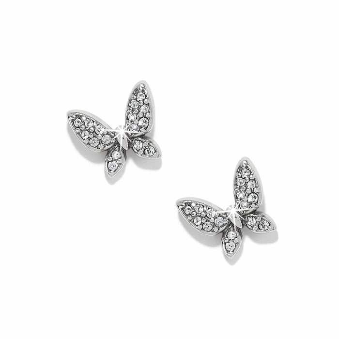 Brighton butterfly stud earrings with silver-plated finish and pavé crystal wings on a white background