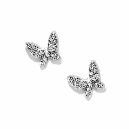 Brighton butterfly stud earrings with silver-plated finish and pavé crystal wings on a white background