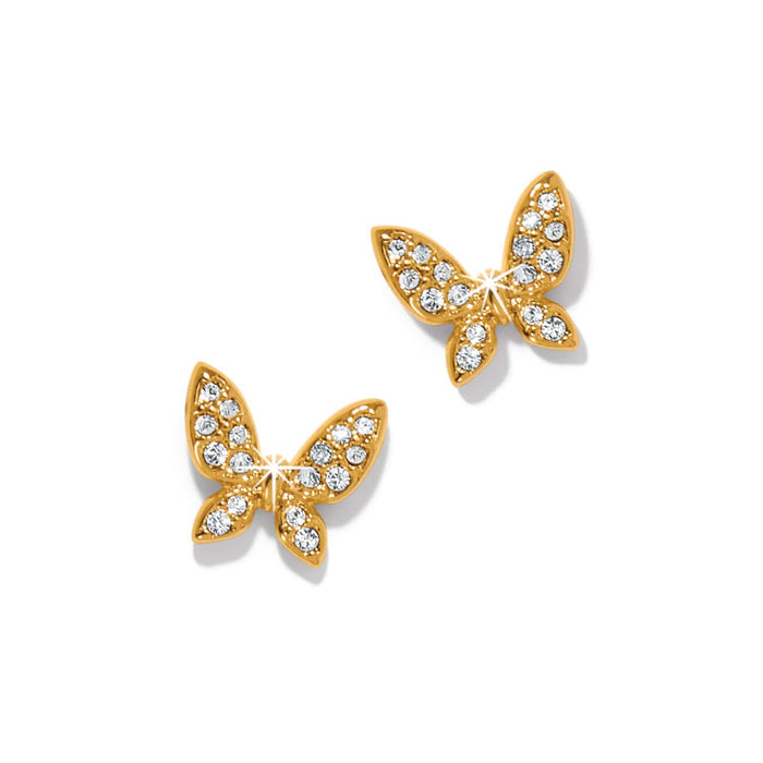 Brighton butterfly stud earrings in gold-plated finish with pavé crystal wings on a white background