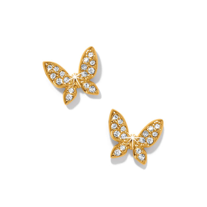 Brighton butterfly stud earrings with gold-plated finish and pavé crystal-set wings on a white background