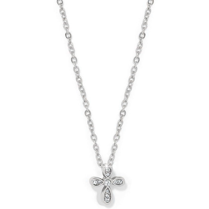 Brighton pendant necklace with small silver-plated cross featuring crystal accents on a white background