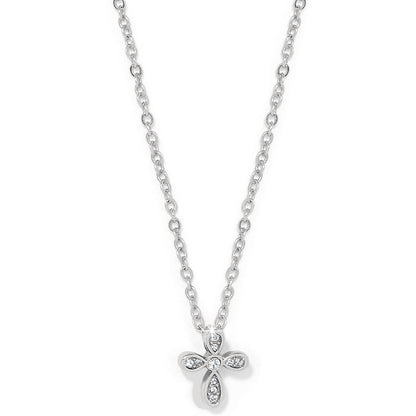 Brighton pendant necklace with small silver-plated cross featuring crystal accents on a white background
