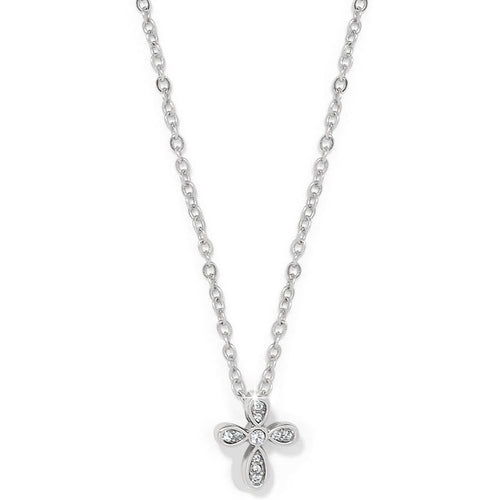 Brighton pendant necklace with small silver-plated cross featuring crystal accents on a white background