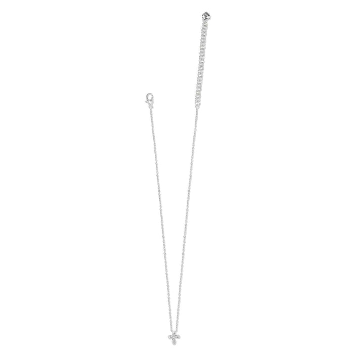 Brighton silver-plated cross pendant necklace with crystal accents and lobster clasp extender chain on a white background