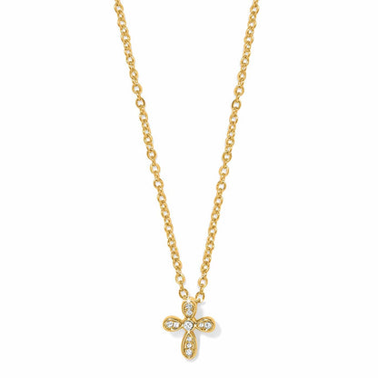 Brighton pendant necklace with gold-plated chain and small crystal-set cross pendant on a white background