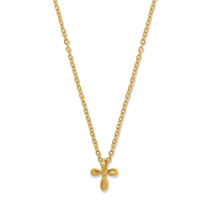 Brighton pendant necklace with gold-tone chain and small floral cross pendant on a white background