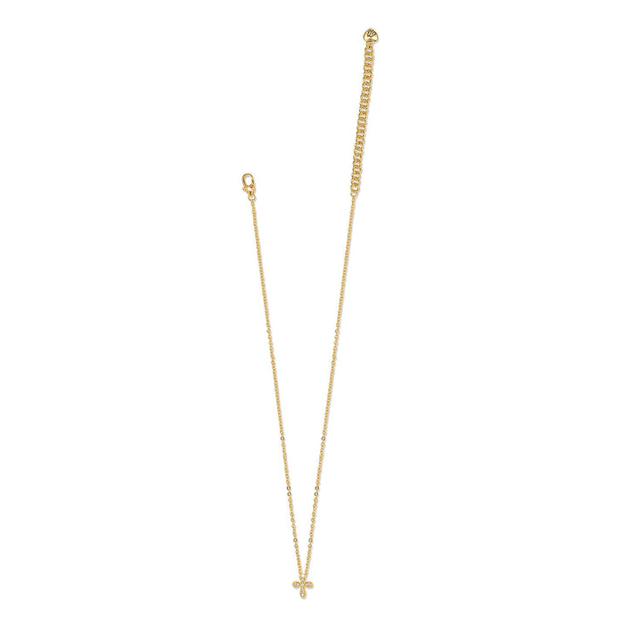 Brighton gold-plated chain necklace with small crystal cross pendant and lobster clasp on a white background