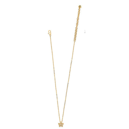 Brighton gold-tone flower pendant necklace with crystal accents, lobster clasp, and adjustable extender chain on a white background