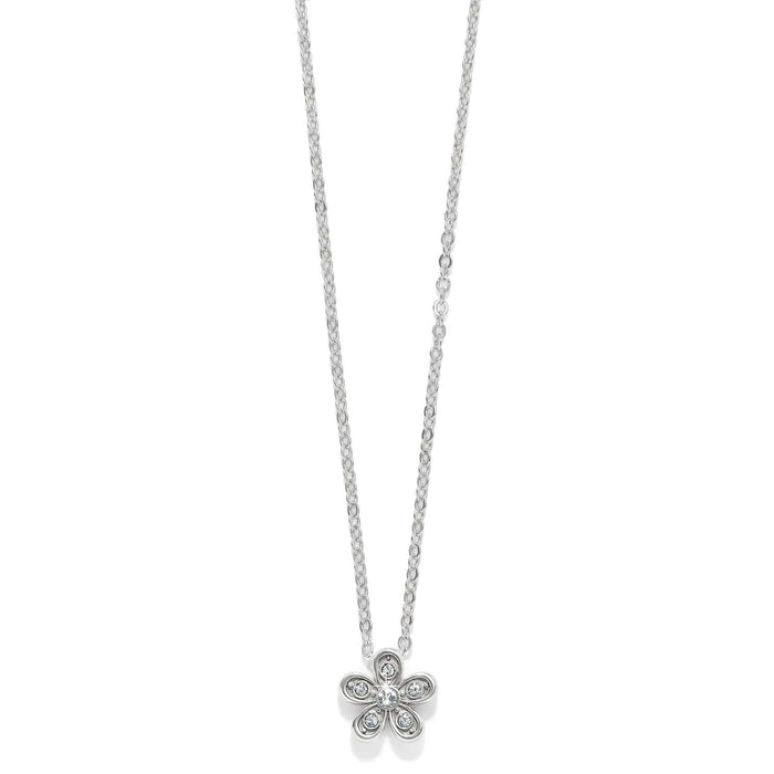 Brighton pendant necklace with silver-plated flower design and crystal accents on delicate chain on a white background