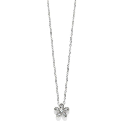 Brighton pendant necklace with silver-plated flower design and crystal accents on delicate chain on a white background