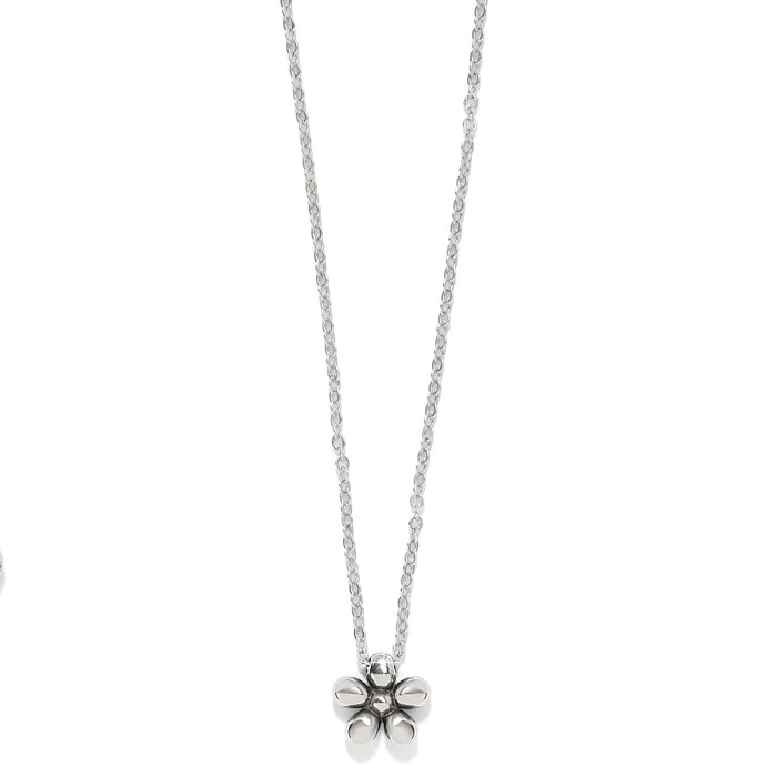 Brighton pendant necklace with silver-plated flower charm on a delicate cable chain on a white background