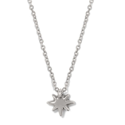 Brighton pendant necklace with silver-plated starburst charm on delicate cable chain on a white background