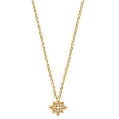 Brighton pendant necklace with gold-plated chain and starburst pendant featuring crystal accents on a white background