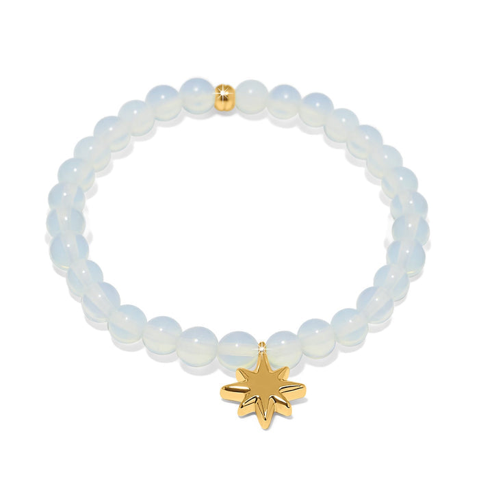 Brighton beaded bracelet with translucent opalescent beads and gold-plated star charm accent on a white background