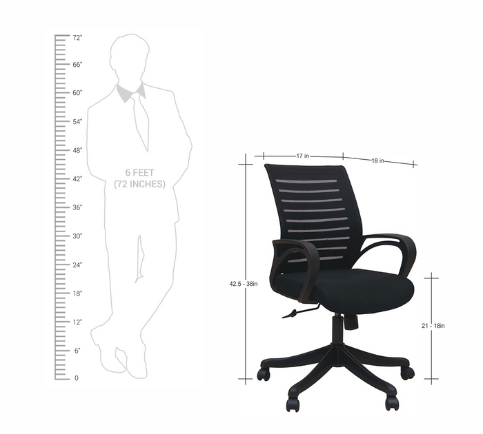 Ergonomic Mid Back Mesh Office Chair with Cushioned Seat, Armrests & Swivel Base for Work and Home Use