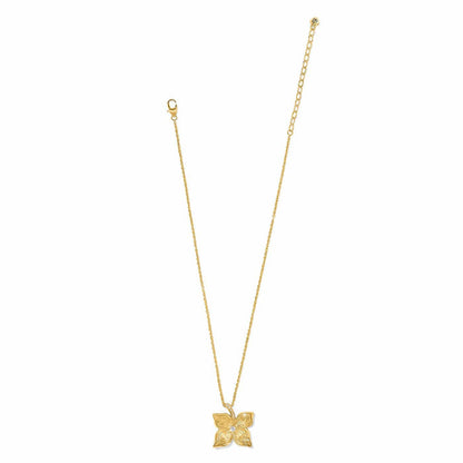 Brighton pendant necklace with gold-plated floral pendant, crystal center accent, and delicate chain on a white background