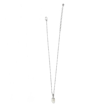 Brighton silver-plated pendant necklace with rice pearl drop and beaded chain on a white background
