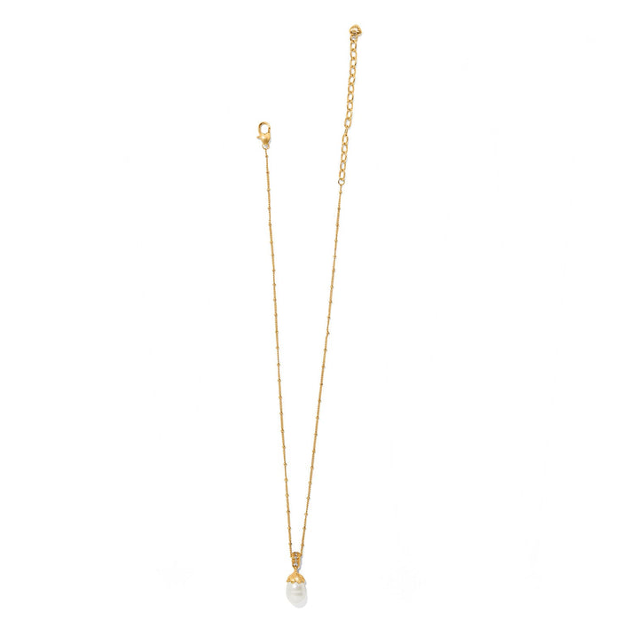 Brighton pendant necklace with rice pearl drop, crystal accents, and gold-tone chain with lobster clasp on a white background