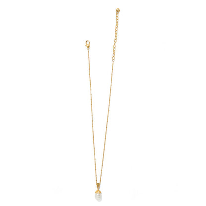 Brighton pendant necklace with rice pearl drop, crystal accents, and gold-tone chain with lobster clasp on a white background