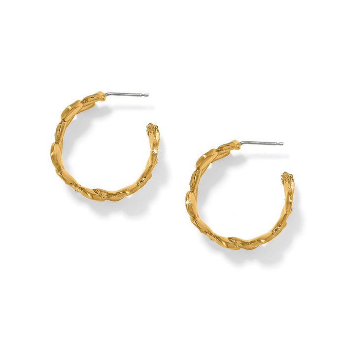 Brighton hoop earrings with gold-plated twisted design and crystal accents on a white background