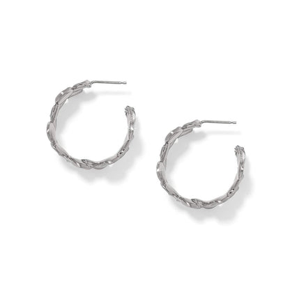 Brighton hoop earrings with silver-plated twisted braided design and crystal accents on a white background