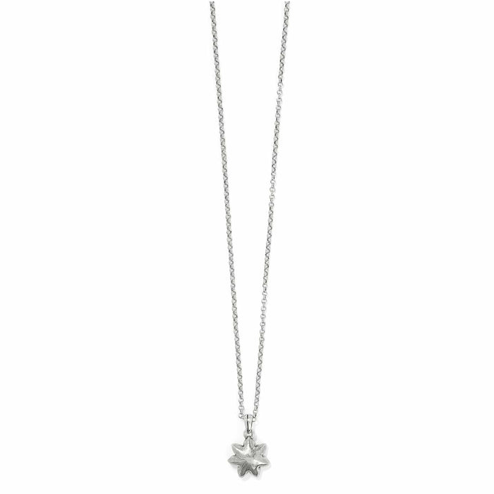 Brighton pendant necklace with silver-plated flower charm on a delicate rolo chain on a white background
