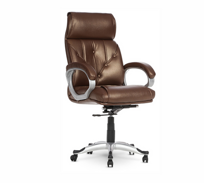 Executive Leatherette Office Chair with Adjustable Headrest, Ergonomic High Back, Cushioned Seat, Smooth Swivel, Durable Chrome Base for Office Use