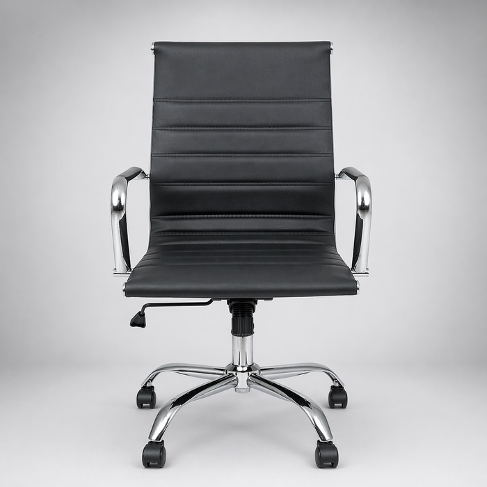 Executive Mid Back Ergonomic Office Chair with PU Upholstery, Chrome Armrests & Base, Height Adjustable Swivel Mechanism for Office & Home Use
